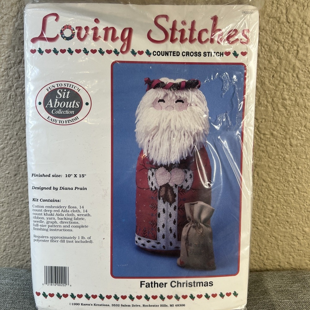 Vtg 1990 Loving Stitches Sit Abouts Father Christmas Counted Cross Stitch